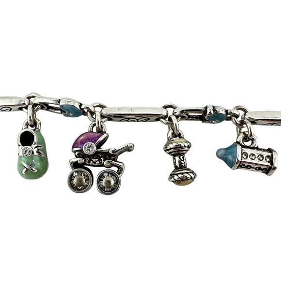 Brighton Retired Silver Plated Baby Mother Enamel Charm 6.75"-8" Bracelet - Picture 5 of 9